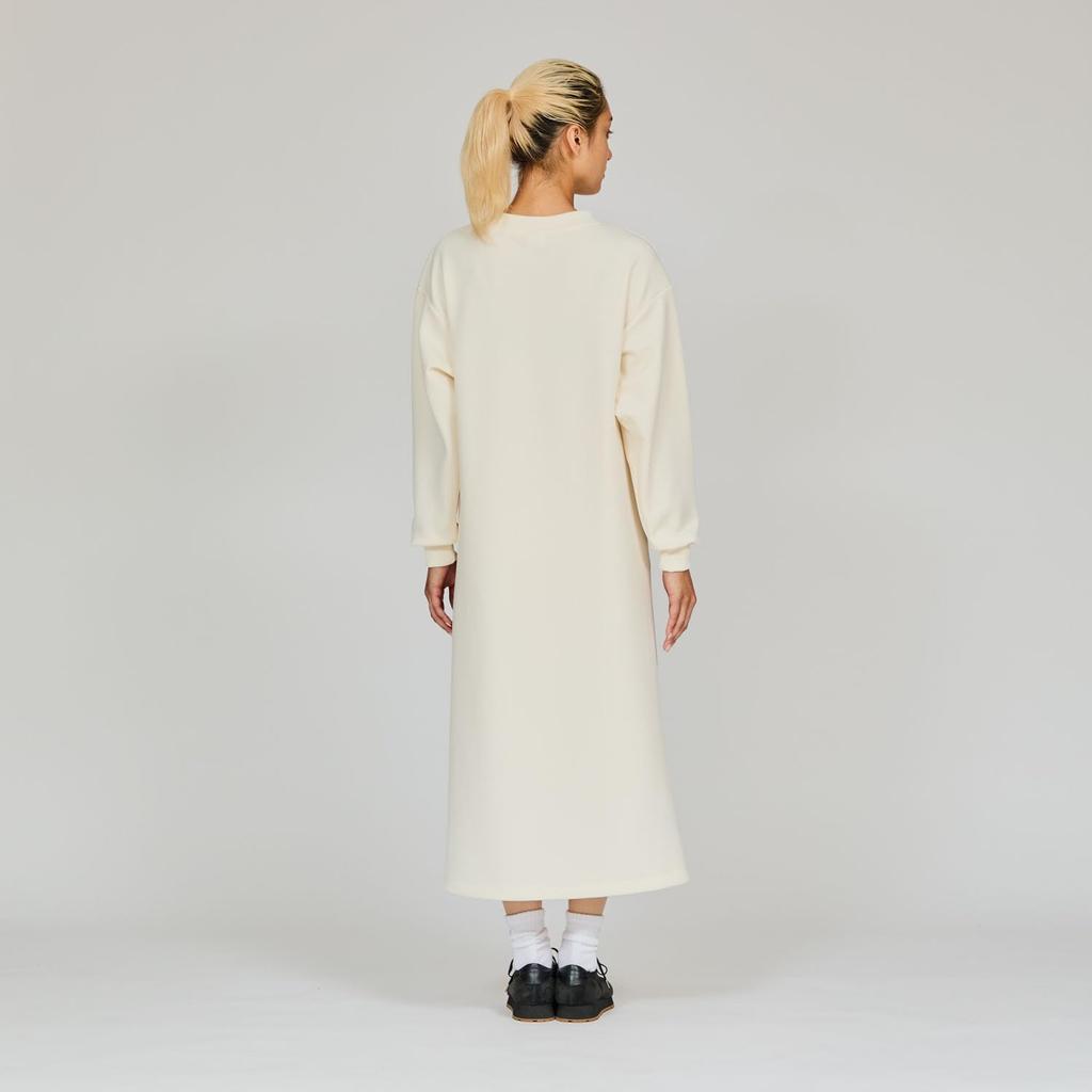 Champion Shirt Long Crew Pale White Dress, Sleeve, Neck, One-Point Embroidery, One-Piece Dress, Women's Basic, CW-B004,