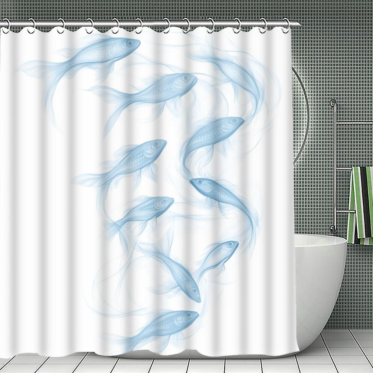 

Watercolor Light Blue Fish School Shower Curtain 1Pc With 12 Hooks For Bathroom Home Decor Polyester 70.8X70.8 Inch W60H190(CM)-1 Pcs
