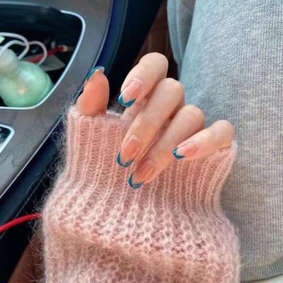 Blue V French Wearable False Nails - Translucent Small Removable Nail Stickers