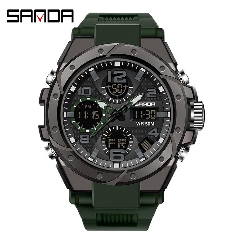 Sanda Men's Multifunctional Dual Display Luminous Waterproof Sports Watch for Teens