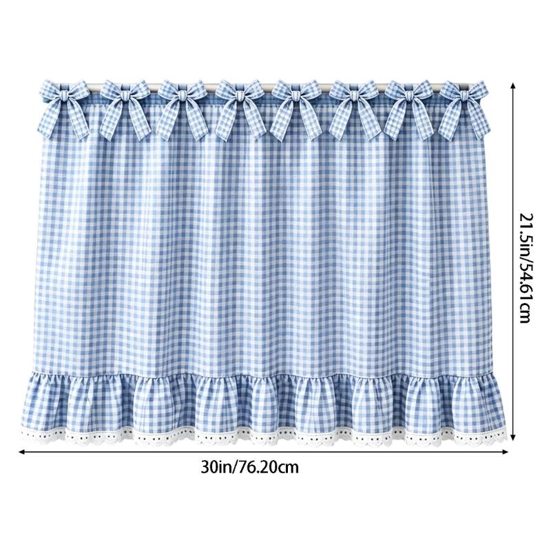 Laundry Room Appliance Cover Curtain, Tie-Top Gingham Dust Cover Panel, 30 x 21.5 In Cotton Blend for Indoor Use