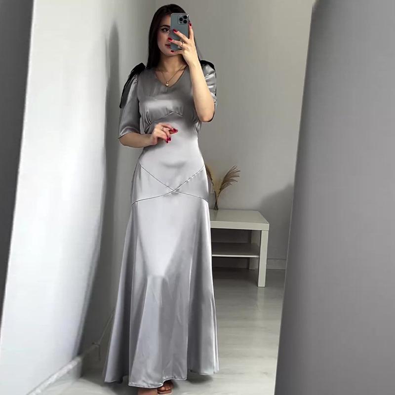 

2024 Літня струнка сукня солодкого стилю, однотонна, французький стиль, довга XXXL