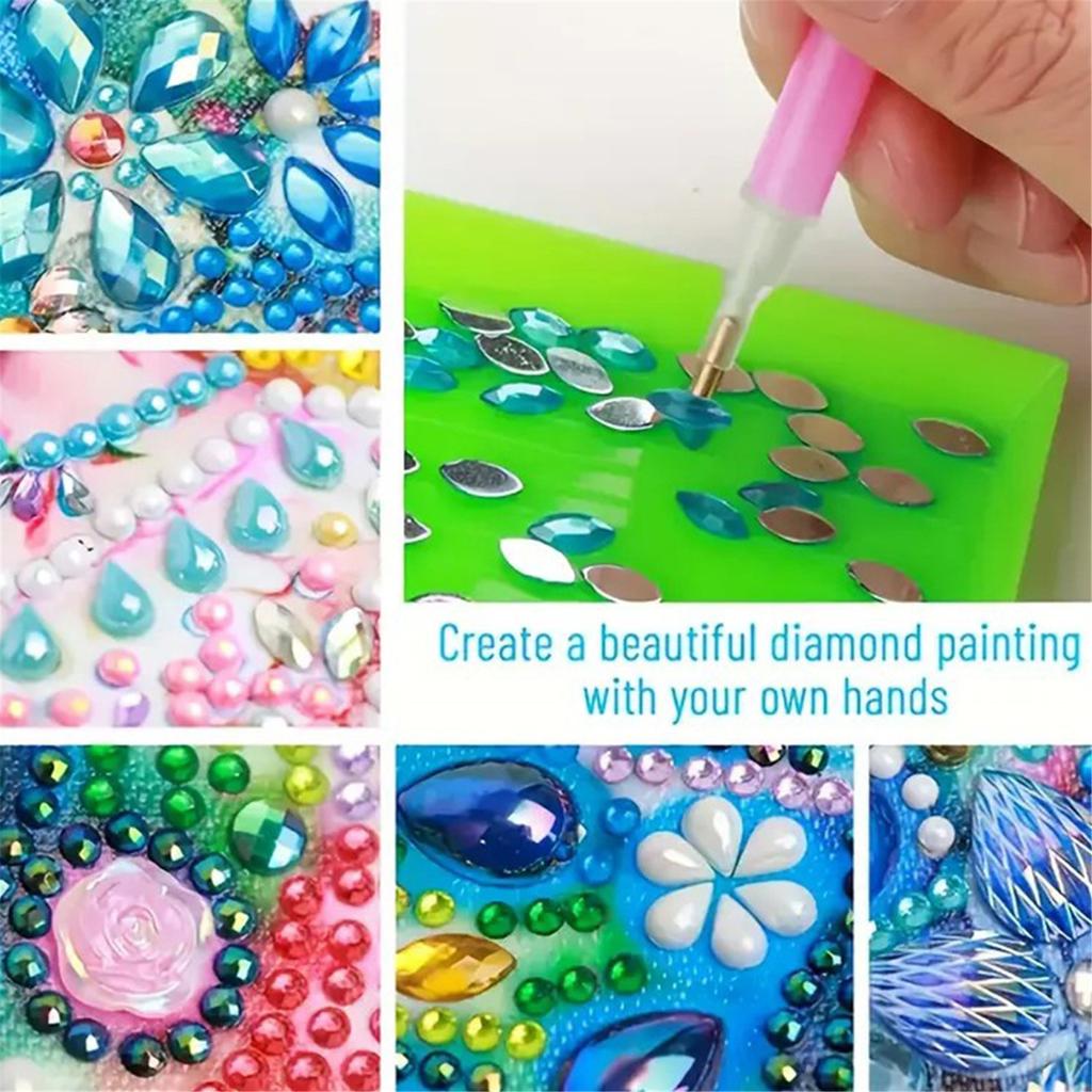 DIY Rhinestones PU Diamond Painting Notecard Box with 160 Sheets Paper Gem Art Sticky Note Holder Gem Painting Memo Pad Holder
