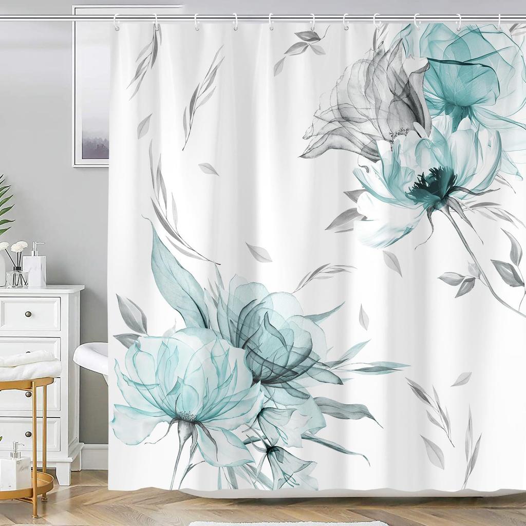 Rideau de douche floral violet gris fleur Ensemble de rideaux de salle de bain Rideau de douche rustique ferme bohème avec crochet