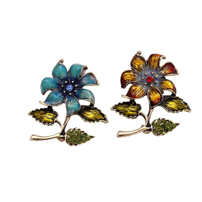 1PC Vintage Fashion Elegant Enamel Plants Flower Brooches For Women Clothing Coat Accessries Gifts