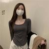 Irregular Short Long-sleeved T-shirt for Women In Autumn New Style Slimming Bottoming Shirt Early Autumn Student Top