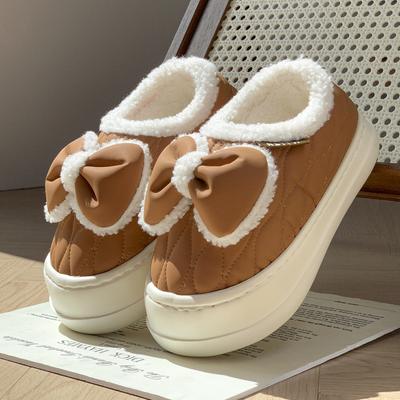 Neue süße Windschleife Baumwollschuhe rutschfest und samtig warm im Winter All-inclusive Fersenschuhe weiche und dicke Sohlen erhöhen die Höhe