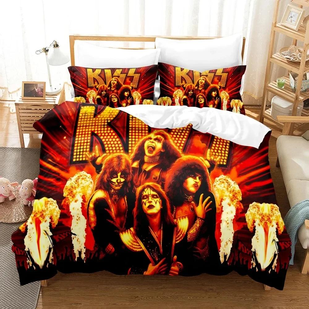 Kiss Band Bedding Set Single Rock Print Bed Set With Pillowcase Bed Duvet Cover Soft Single Double Queen Super King Size Bedroom