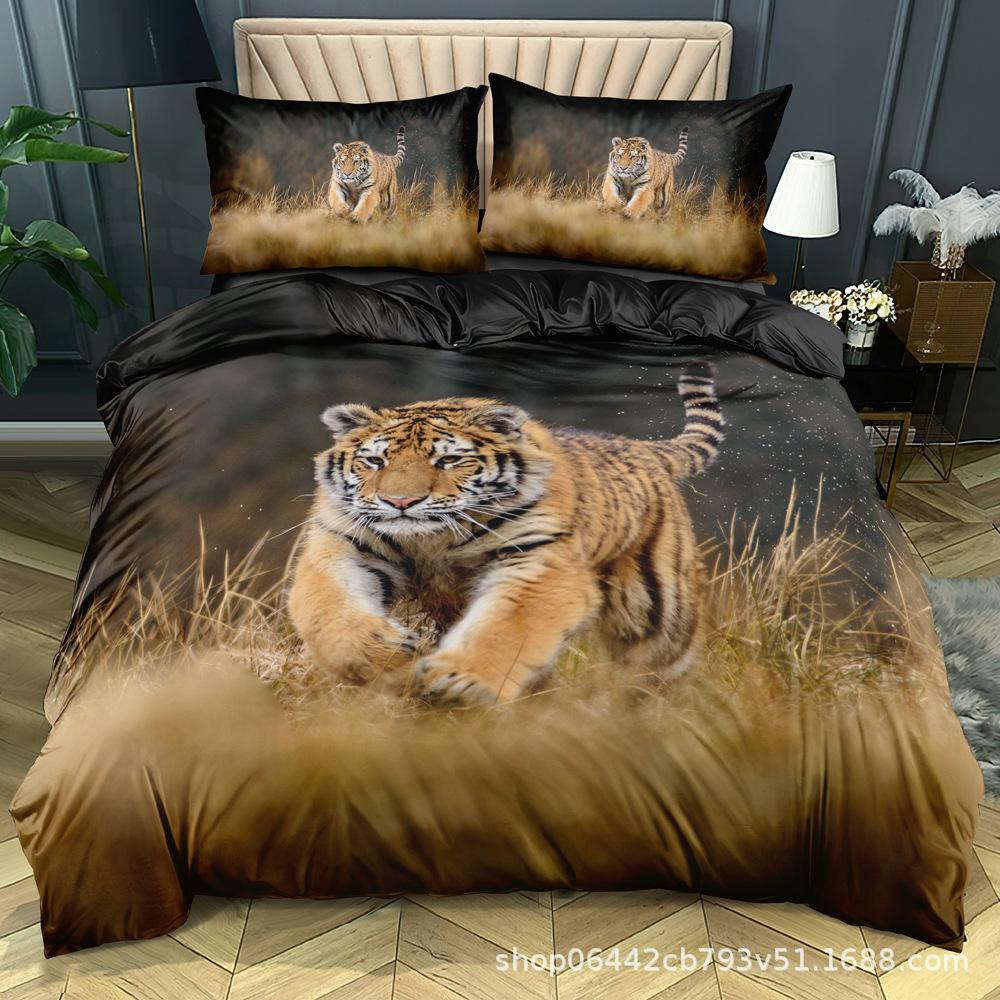 Home Textile Three-Piece Set 3D Printed Tiger Picture Pillowcase Bedding