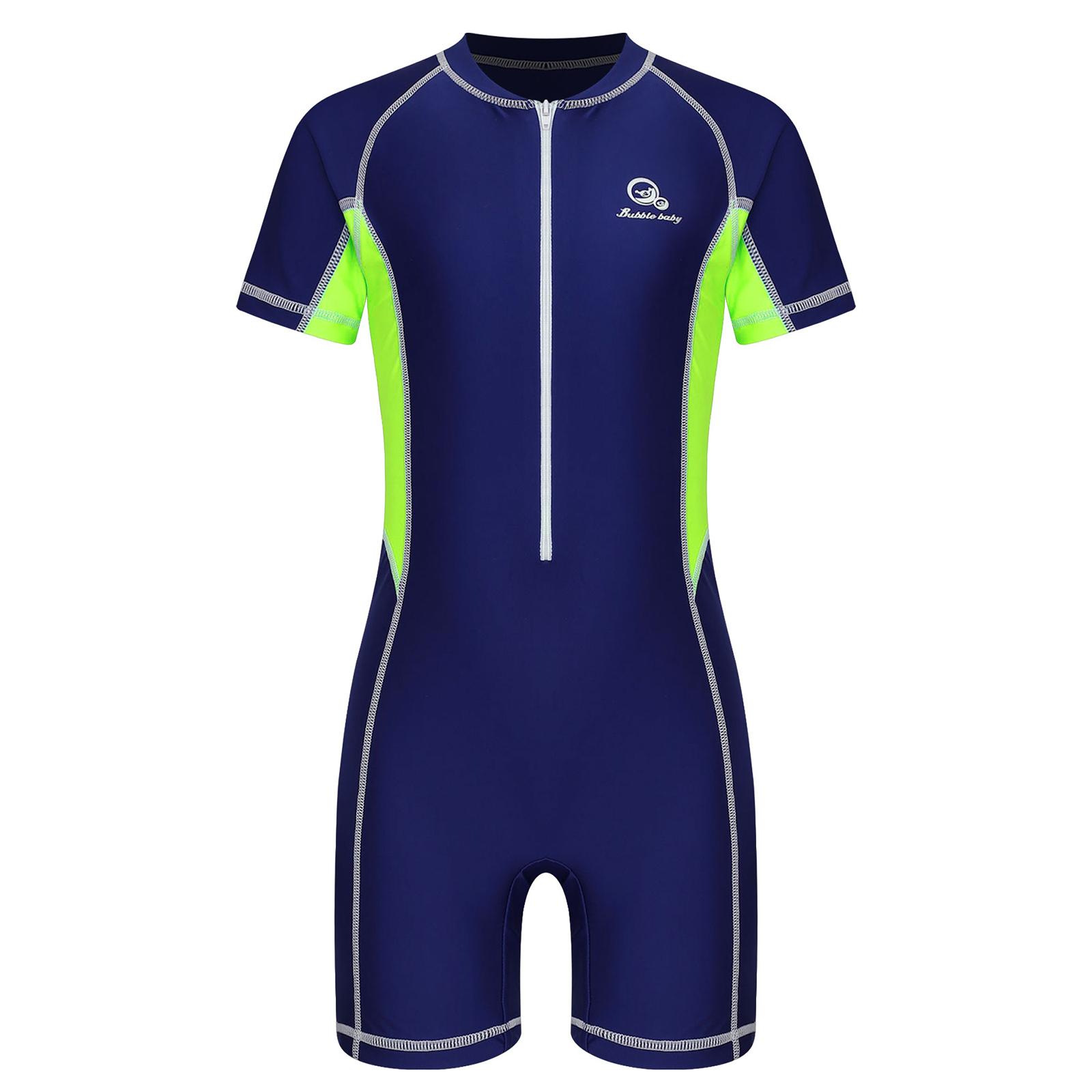 

Мальчики Спортивный Купальник Короткий Рукав Цветной Блок Передняя Молния Рашгард Купальный Костюм Пляжная Одежда для Аквапарка 7-8 Years флуоресцентный желтый