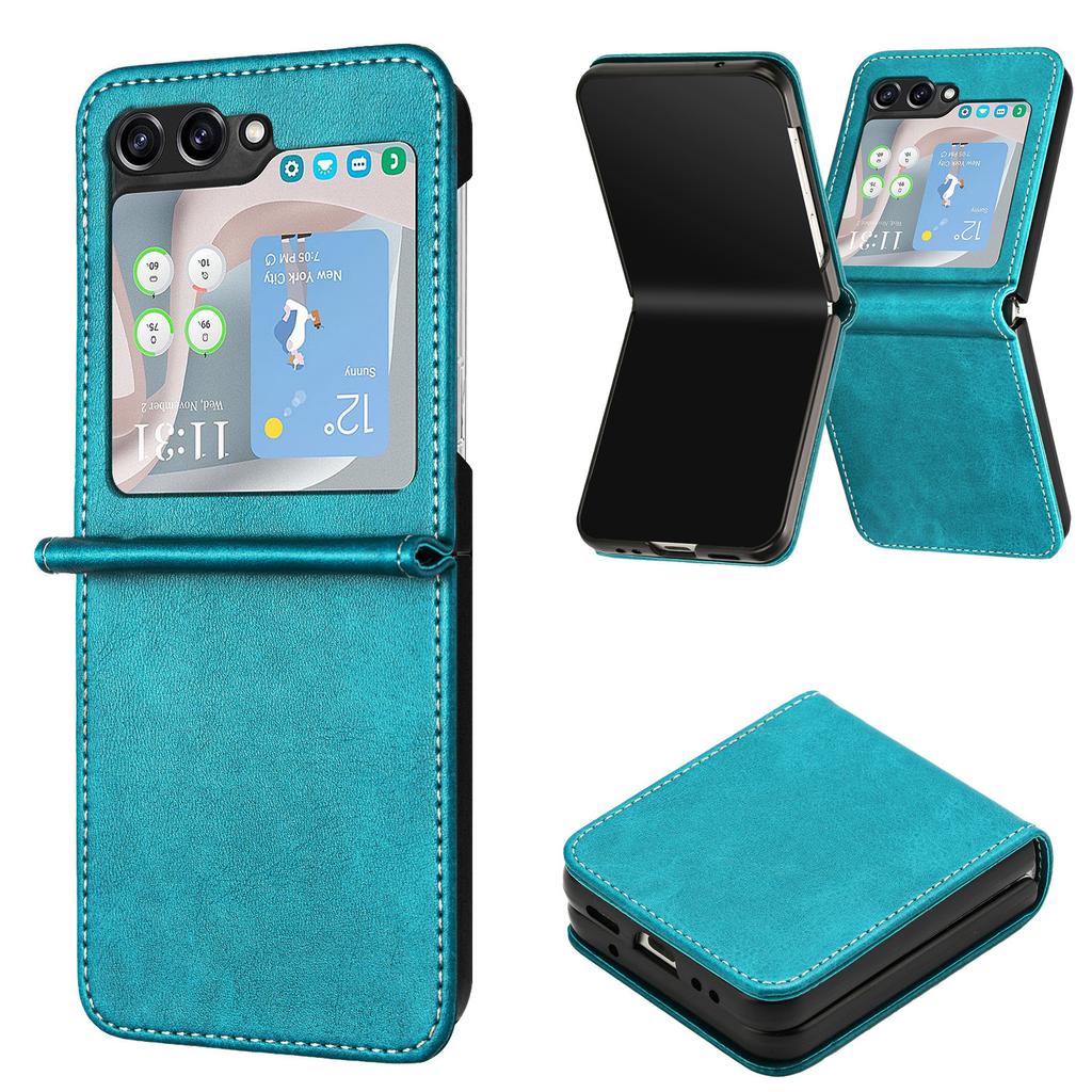 Applicable To Samsung Z Flip6 Mobile Phone Case Z Flip5 Simple Solid Color Calf Pattern Folding Protective Case Zflip4