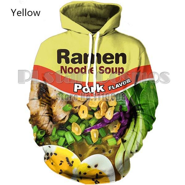 Ramen Noodle Soup Hooded Sweatshirt Chicken Letter Skateboarding Hoodies  Men Yellow Jumper Pullover
