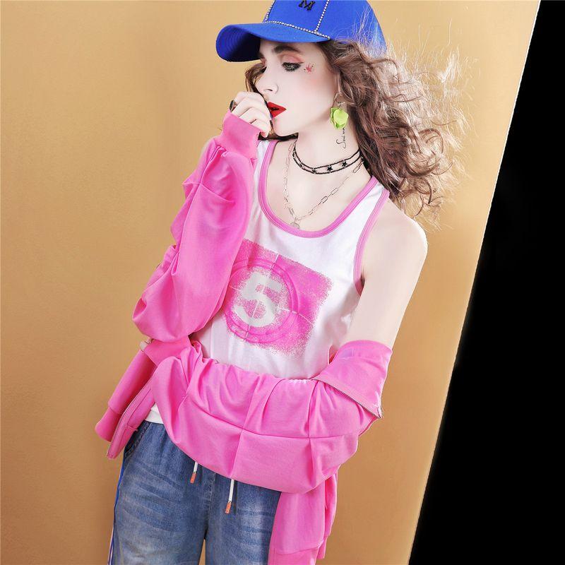

European Station C252 Women s Clothing Print Fashion Suspenders Vest Pink In Stock M