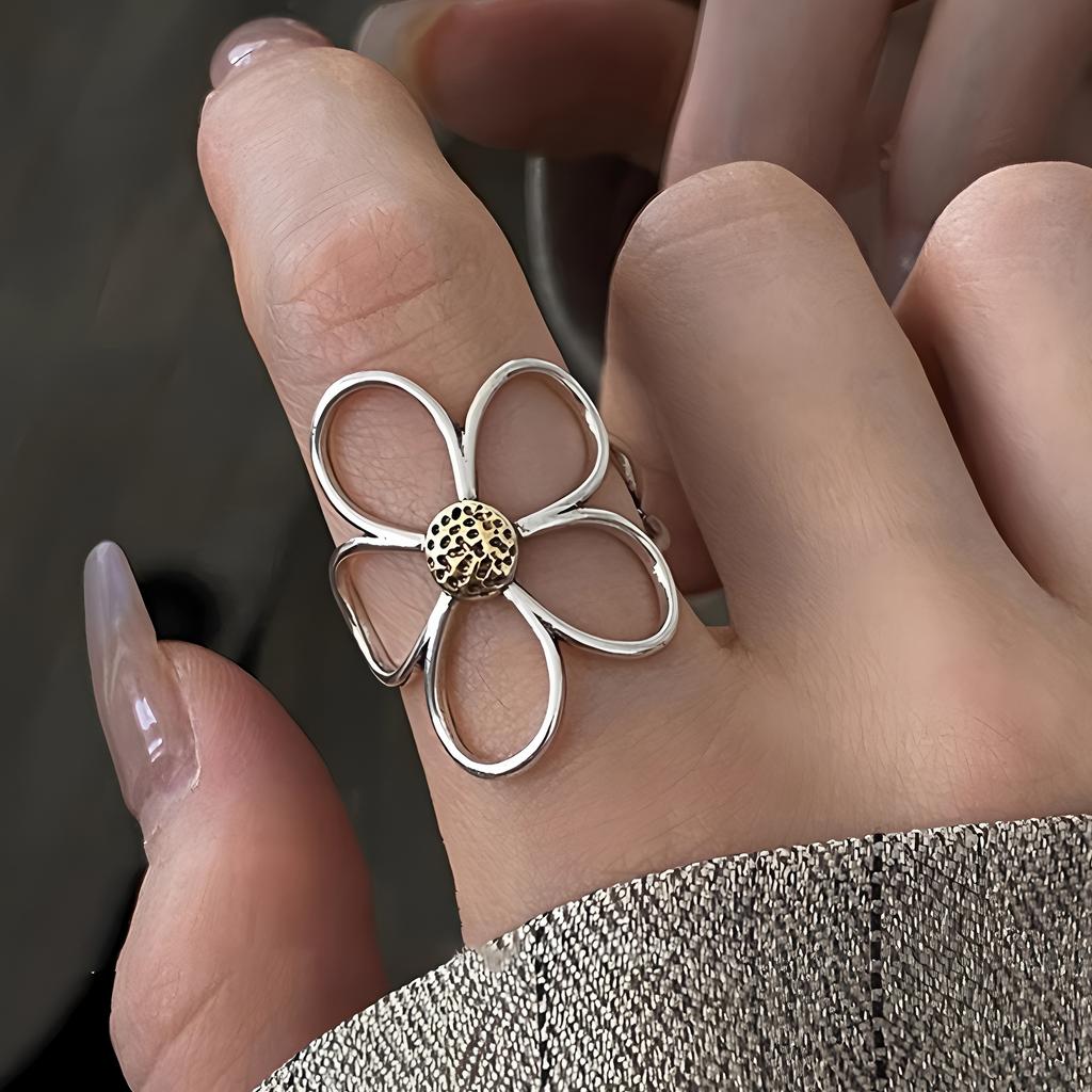 PANJBJ 925 Silver Geometry Crystal Ring For Women Ellipse Exaggerated Punk Water Drop Open Jewelry Gift