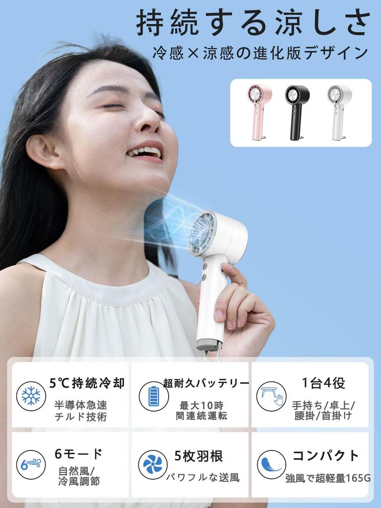 Innovative ViSSKO Handy Fan Cooling Portable Neck Handheld Tabletop High Strap USB Battery 5 Speed Mini Heatstroke Fireworks Gift Black [2025 Model] -