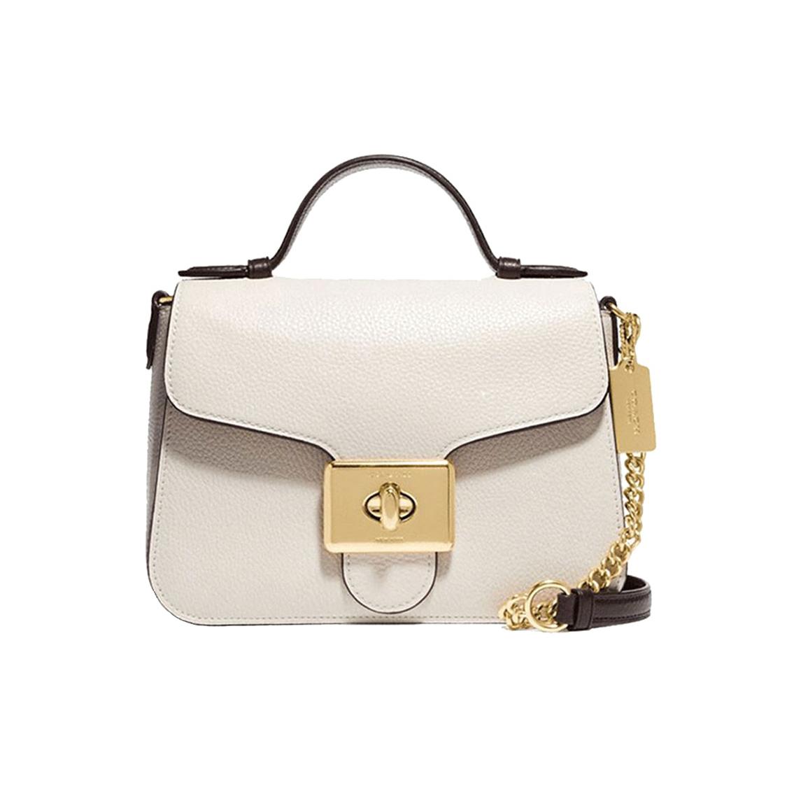 

New COACH Cassidy Cow Leather Satchel Bag, Portable Crossbody Bag, Shoulder Bag Women s Pink White 76684-IMP4Y 23.1*8.1*16.0CM