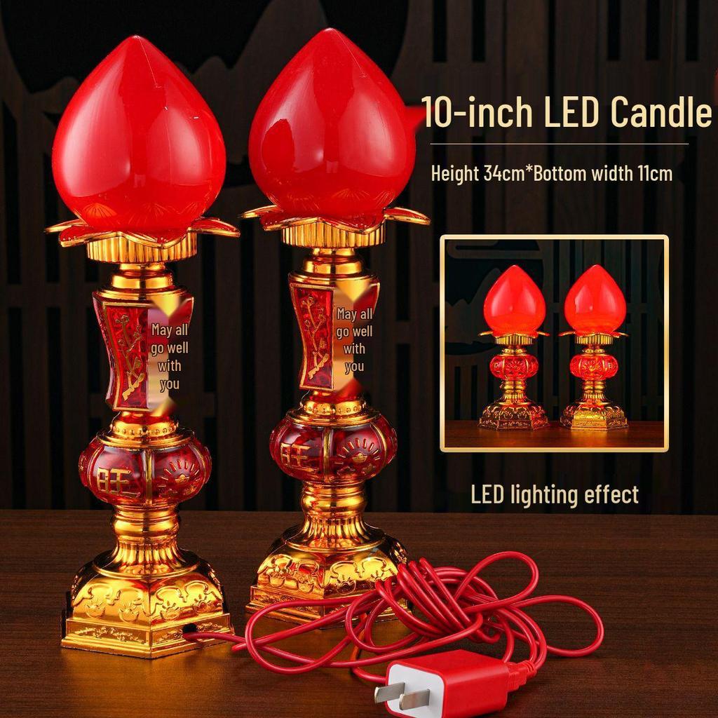 God of Wealth LED Candle Lights: USB-Powered Long-Lasting Crystal Buddha Lamp Pair
