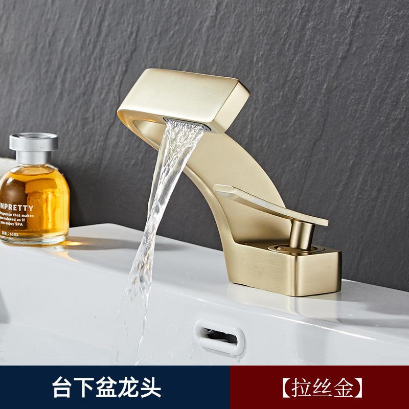 Golden Creative Waterfall Home Single Hole Handwashing Basin Face Washing Basin Desk Basin Faucet Bathroom  Faucet