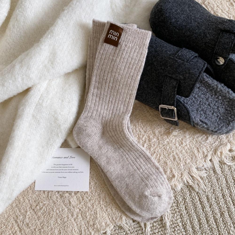 Thicken Middle Tube Socks Heel Label Women's Socks Fashion Winter Socks