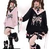 TOWYYO Hoodie mit Band und Lang Perfekt für und Herbst Damen Harajuku-inspiriert Schulterfrei Träger, Ärmel, Print, Y2k, Niedlich, V-Ausschnitt,