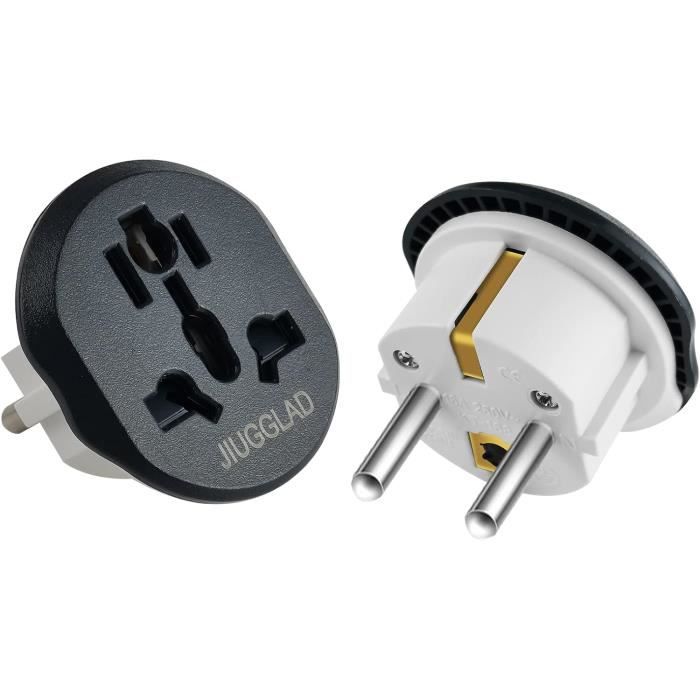 Adaptateur de voyage - JIUGGLAD - UK vers EUR - Pack de 2 - Sécurisé - Universel