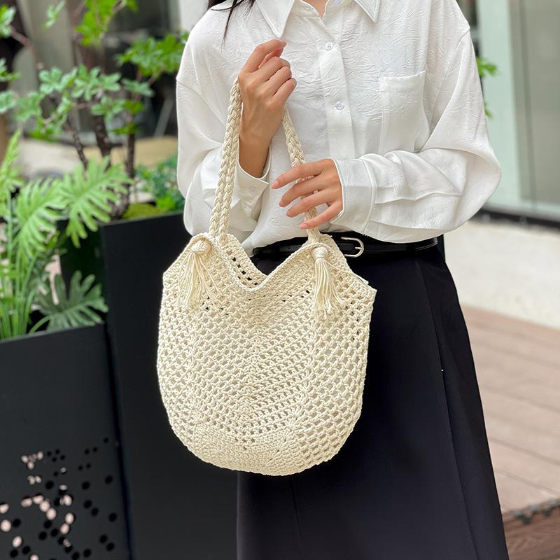 Casual Large-capacity Cotton Thread Woven Bag New Hollow Straw Bag Lazy Wind Shoulder Bag Vacation Beach Bag Women's Bag