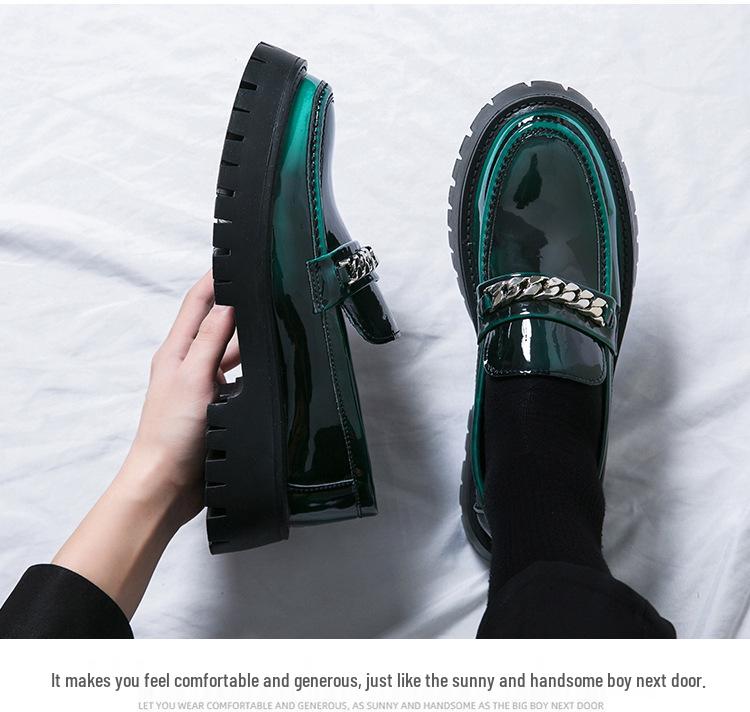 2024 Men's Shiny Patent Leather Loafers with Thick Sole and Height-Boosting Chunky Heel
