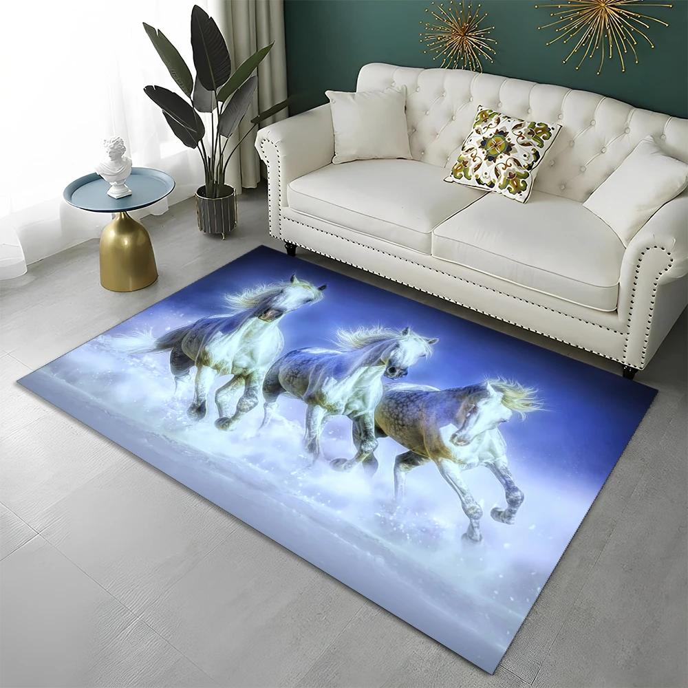 3D Animal Pentium Gallant Horse Steed Carpet Rug for Home Living Room Bedroom Sofa Doormat Decor,kid Area Rug Non-slip Floor Mat