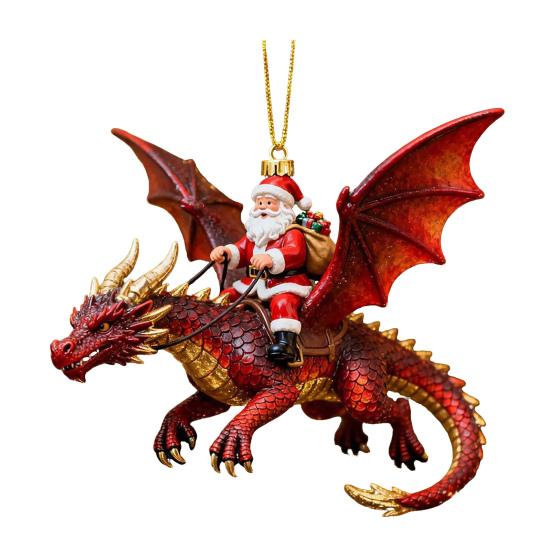 Santa Claus Riding A Dragon Ornaments Fantasy Themed Santa on Dragon Christmas Ornament 2D Acrylic Hanging Decoration for Tree Car Window Yard Decor