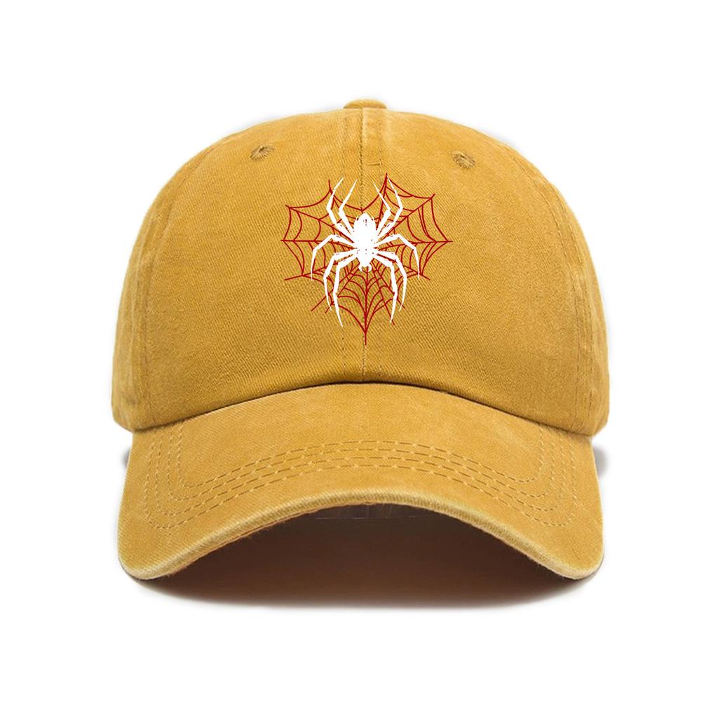 Top Water Washed Old Printed Baseball Cap Adult Versatile Hot Selling Spider Printed Water Washed Old Soft Top Sunshade Baseba