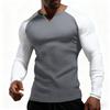 Men's V-neck Colorblock Long Sleeved T-shirt Casual Sports Slim Fit Top