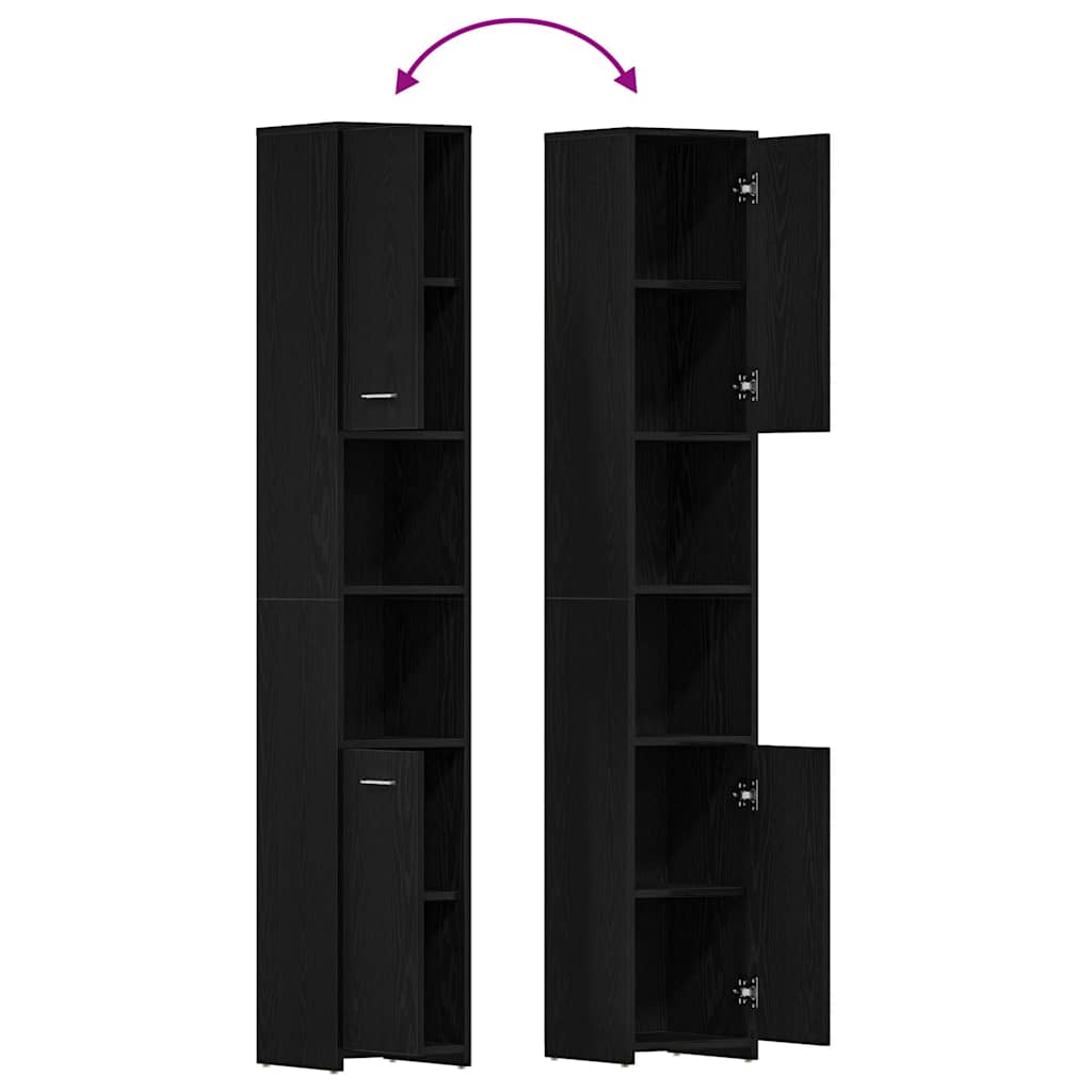 Bathroom Cabinet Black Oak Effect 30 X 30 X 183.5 Cm Particleboard