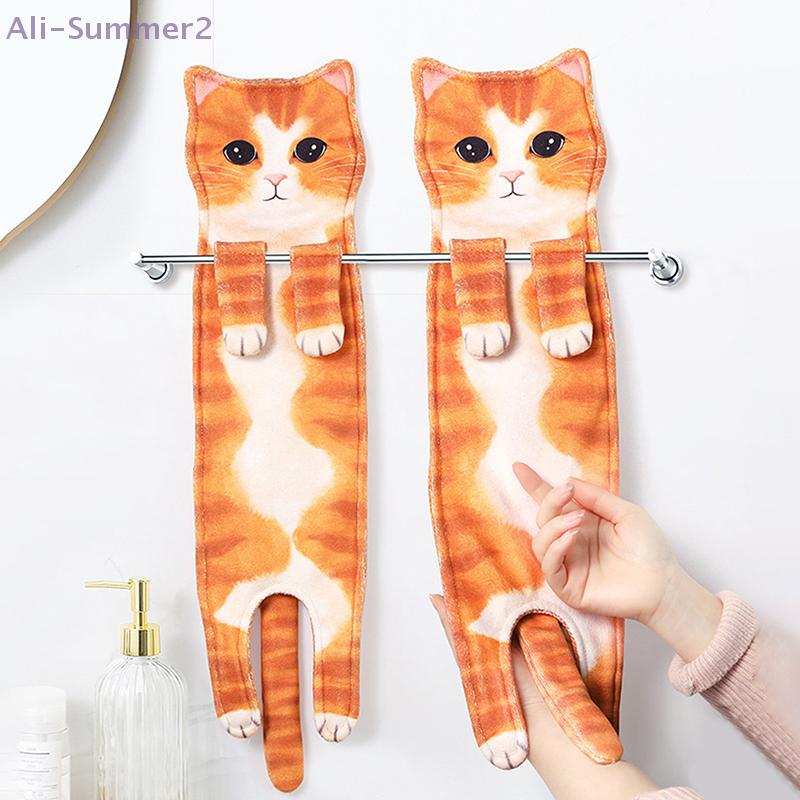 Funny Cat Hand Towels Kitchen Bathroom Hand Towel With Hanging Loops Soft Absorbent Home Decor Dishtowel For Cat Lover Gifts