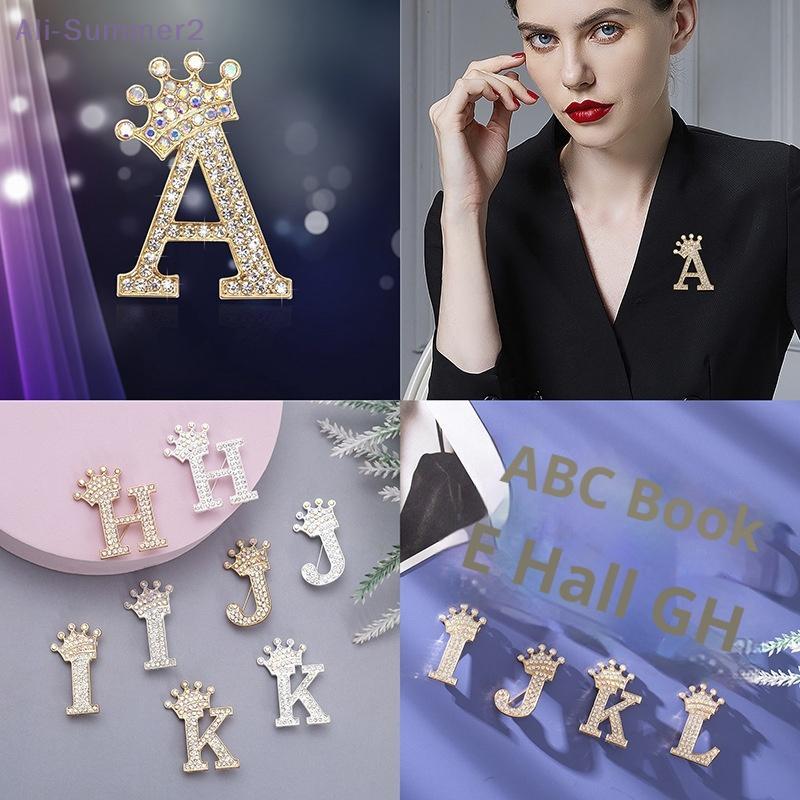 {Summer2} Fashion Crown 26 Initial Letters A To Z Rhinestone Brooches For Women Coat Dress Lapel Collar Pin Jewelry Accessries
