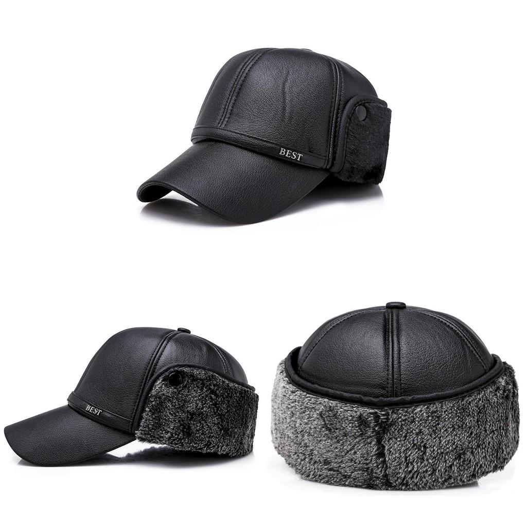 Durable Faux Leather Winter Cap With Ear Protection For Mens Outdoor Casual Fashion Accessory