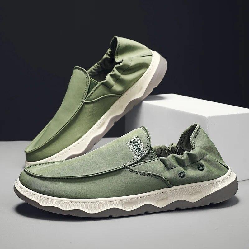 Sapatos Masculinos Sapatos de Tecido de Seda Gelada para Homens Verão Respirável Sapatos Casuais Masculinos Tendência Slip-on Sapatos Vulcanizados Tênis para Dirigir
