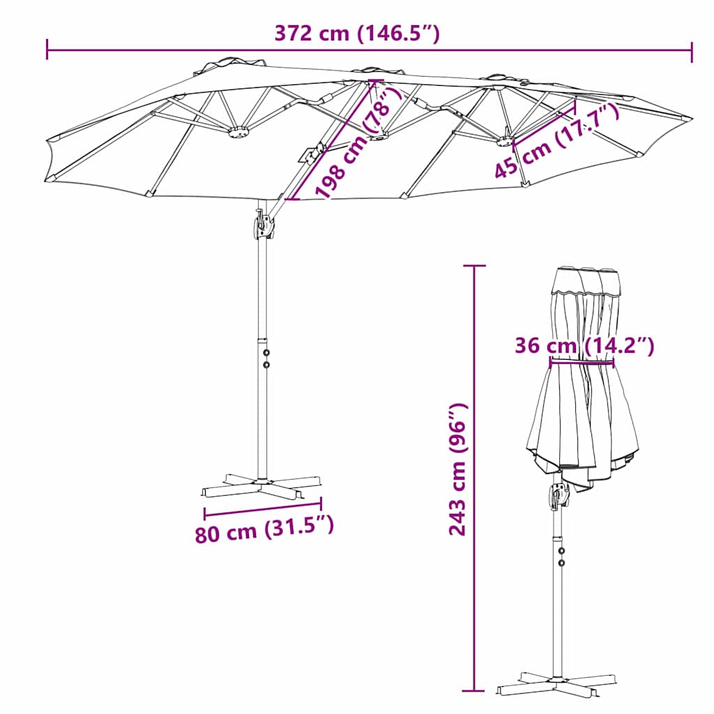 Sun Umbrella Bordeaux Red 372 X 198 X 243 Cm