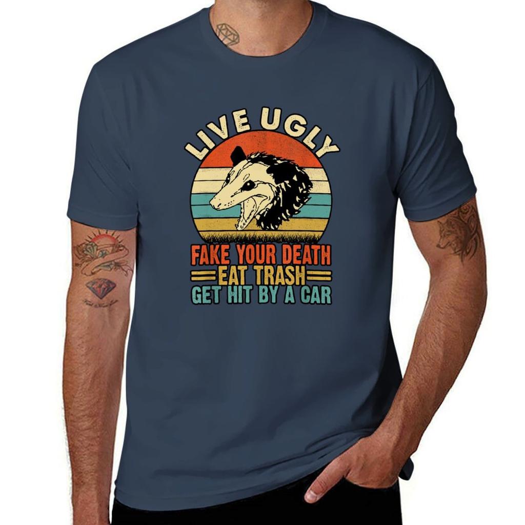 Live Ugly Fake Your Death Eat Trash Get Hit By A Car Tshirt Daily Wear Plain Short Sleeve Shirt Tshirt