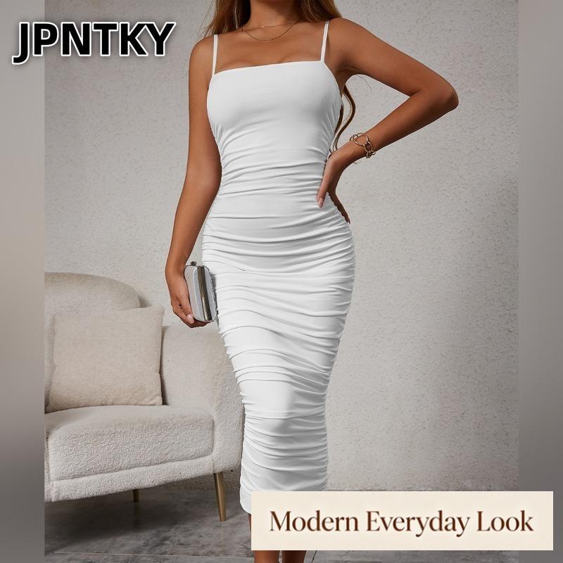 JPNTKY Women's Fashion Summer Spring Solid Color Print Sleeveless Square Collar Casual Dresses