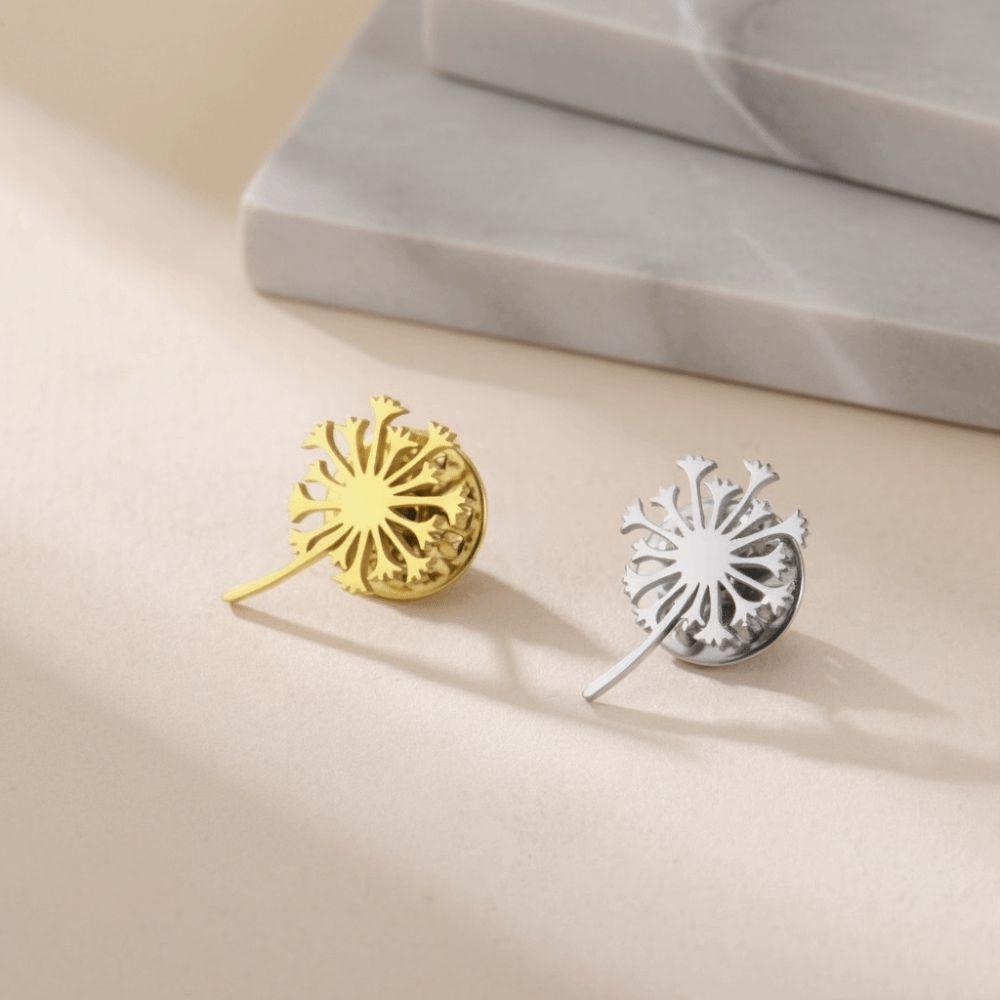 Gold Color Blowball Brooch Stainless Steel Women Brooch Minimalist Flower Lapel Pin  Daily