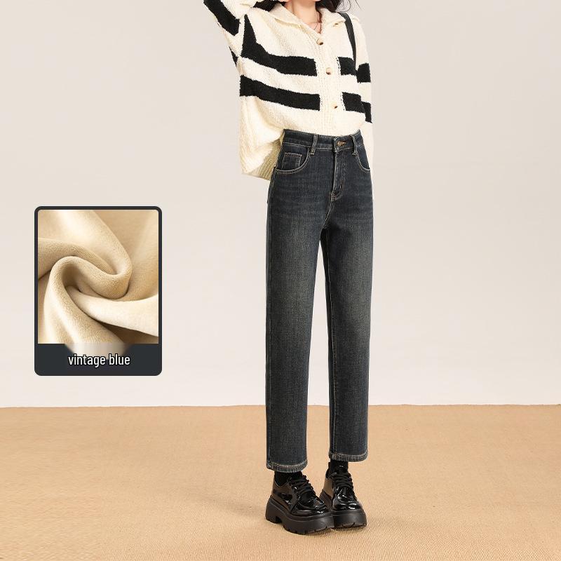 

Джинсы скинни с высокой посадкой, на флисовой подкладке, ретро-синего цвета, для осени/зимы M