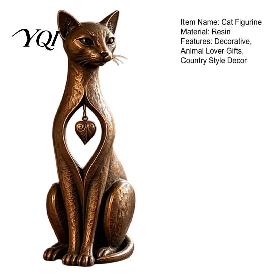 Retro Animal Ornaments Vintage Distressed Cat Figurine, Rustic Statue for Desk Shelf Home Artistic Desktop Figurine Decor, Handcrafted Style Ornament,