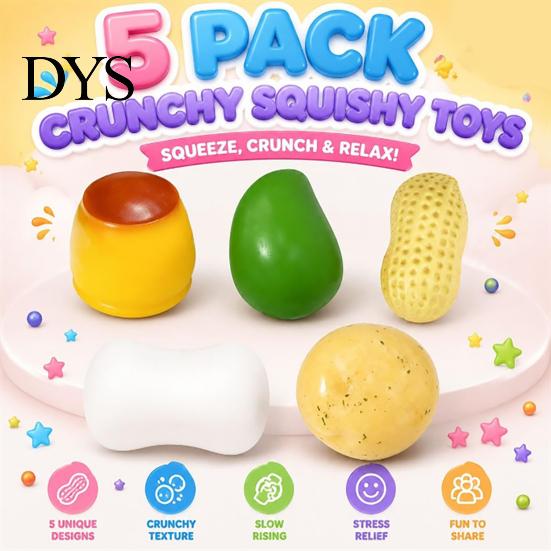 Crunchy Stress Relief Toy 3/4/5/6Pcs/Set Toy, Mango Butter Stick Peanut Pudding Fruit Soap Squeeze Fidget Anxiety Reduction Sensory Ball Adults Toys