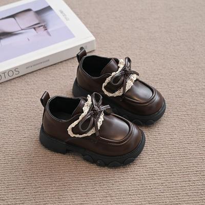 2025 Autumn New Fashion Korean Lace Bow Princess Leather Shoes Soft Sole Non-Slip Loafers for Wear Outside