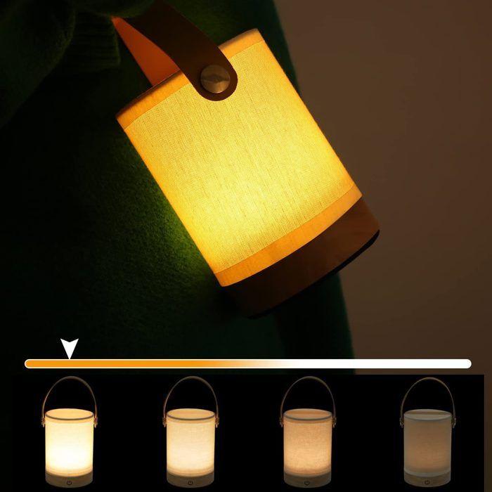 Lampe de table LED sans fil - NETTLIFE - Chevet tactile - Intensité variable - Abat-jour tissu - Bois blanc