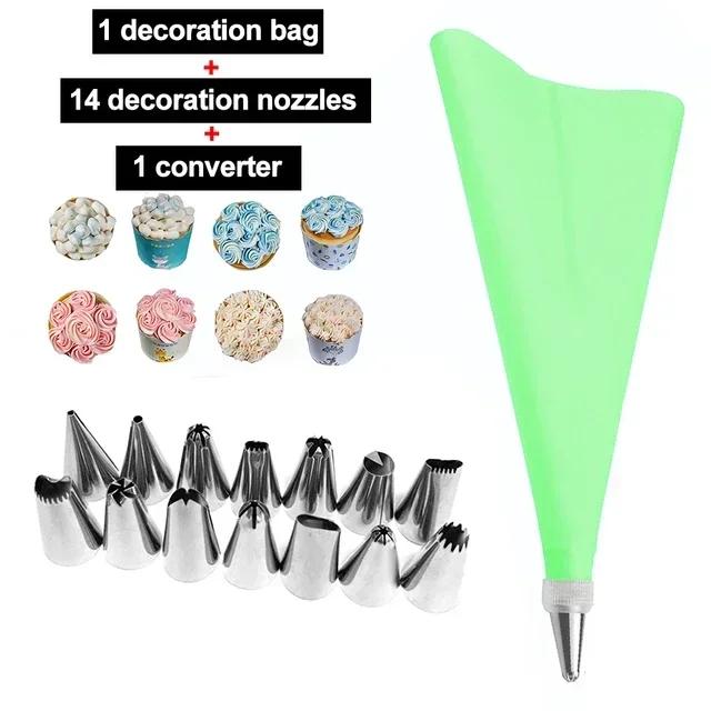 

8/10/16Pcs/Set Silicone Pastry Bag Tips Kitchen Cake Icing Piping Cream Cake Decorating Tools Reusable Nozzle Set +1 Pastry Bags