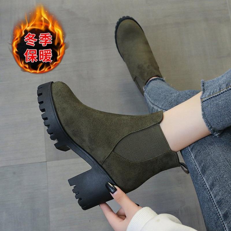 

Women s boots large size short boots new Martin boots thick sole elastic mouth round head short boots women 42