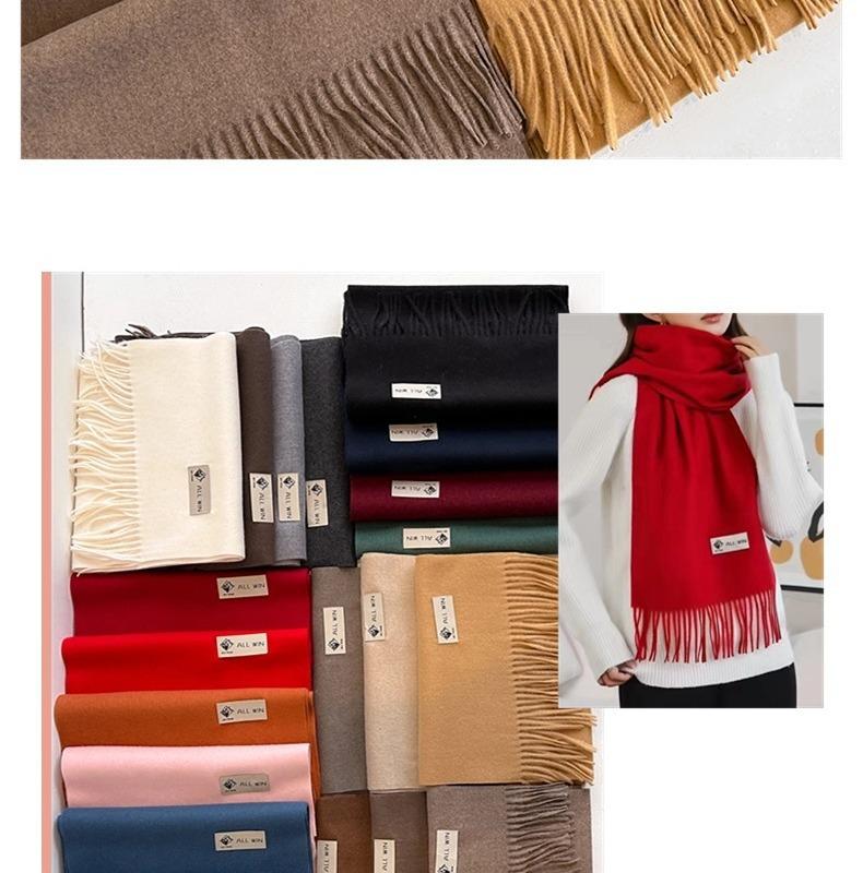 Versatile Women's Winter Wool Scarf: Thick, Monochrome, Long Tassel Shawl