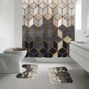 4-teiliges Duschvorhang-Set mit geometrischem Patchwork-Muster, Anti-Rutsch-Badezimmerteppich, Toilettendeckelbezug, Kontur-Teppich & 12 Haken, Badezimmer-Dekoration