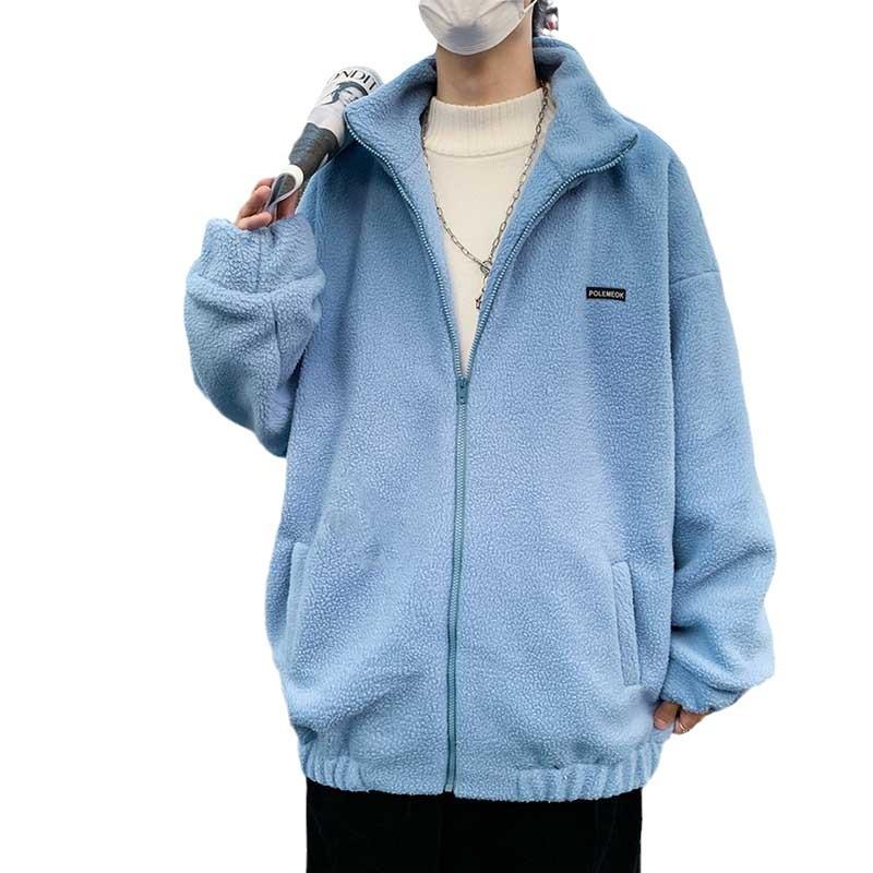 Winter stand-up collar lamb wool jacket men's casual loose Korean version trendy teen student handsome fleece jacket